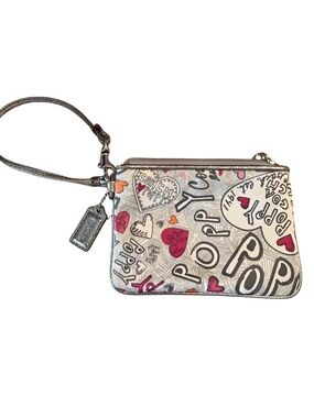 Coach Poppy Graffiti Heart Metallic Wristlet Silver Y2K